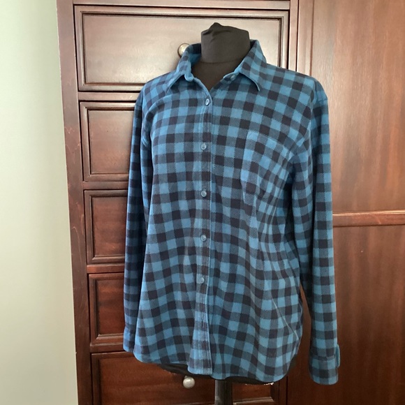 LL Bean Blue Plaid Flannel Button Up Women's Shirt - Picture 1 of 9